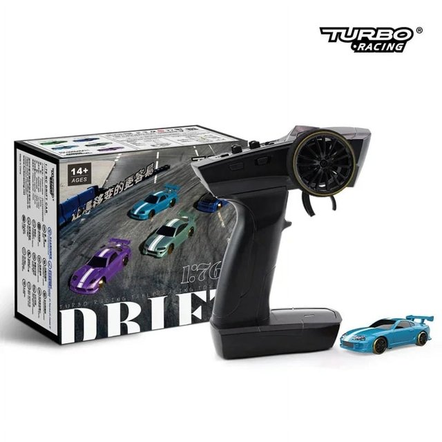 TURBO RACING 1:76 Flat Running Drift Car C75 C61 C62 C63 C64 C74 Full Scale Mini Remote Control Car Rc Simulation Desktop RTR C63 Sky Blue