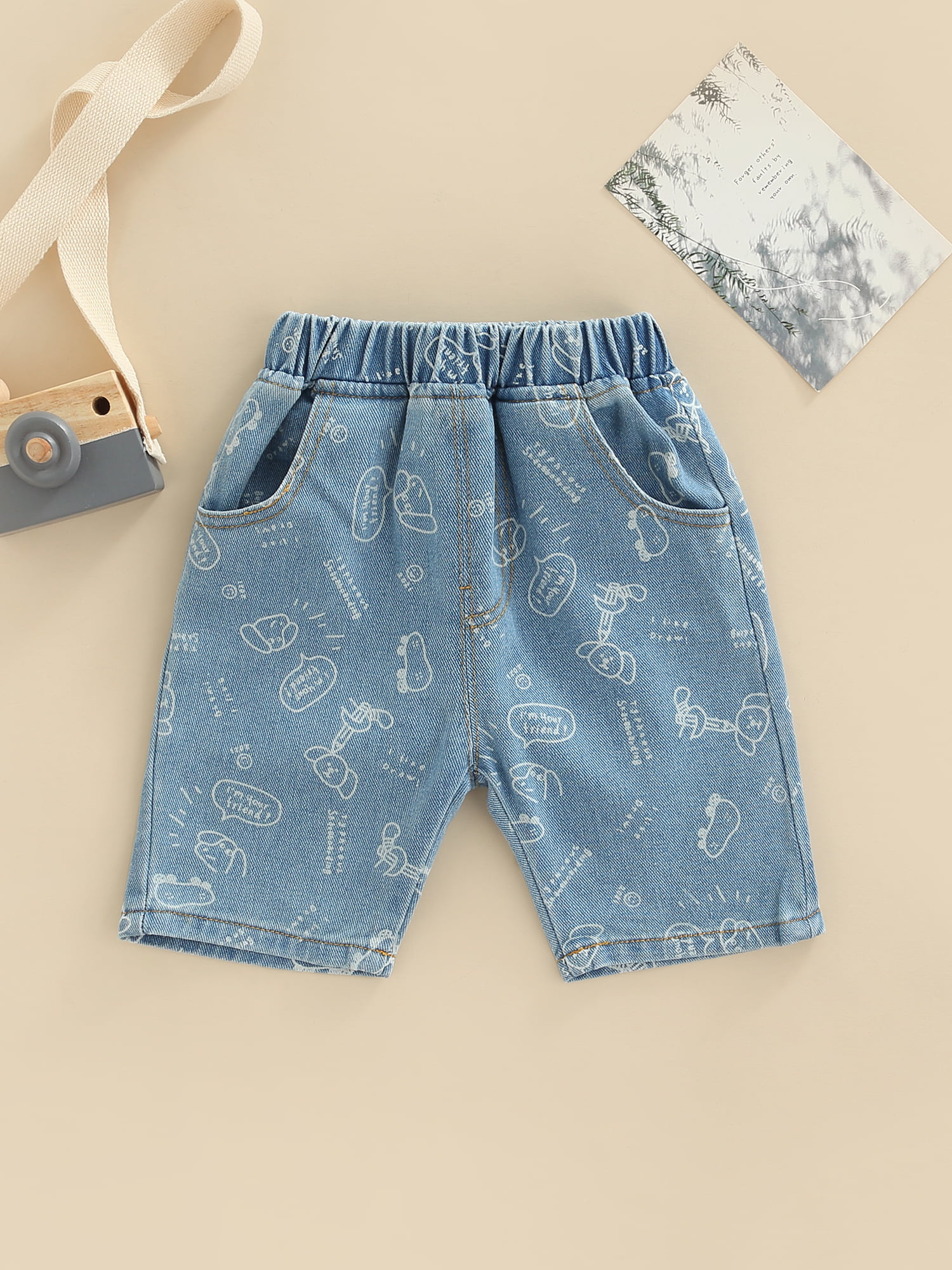 Nokpsedcb Toddlers Kid Boy Denim Shorts Children Elastic Waist Casual  Cartoon Animal Pattern Printed Short Jeans with Pockets Light Blue 4-5  Years 