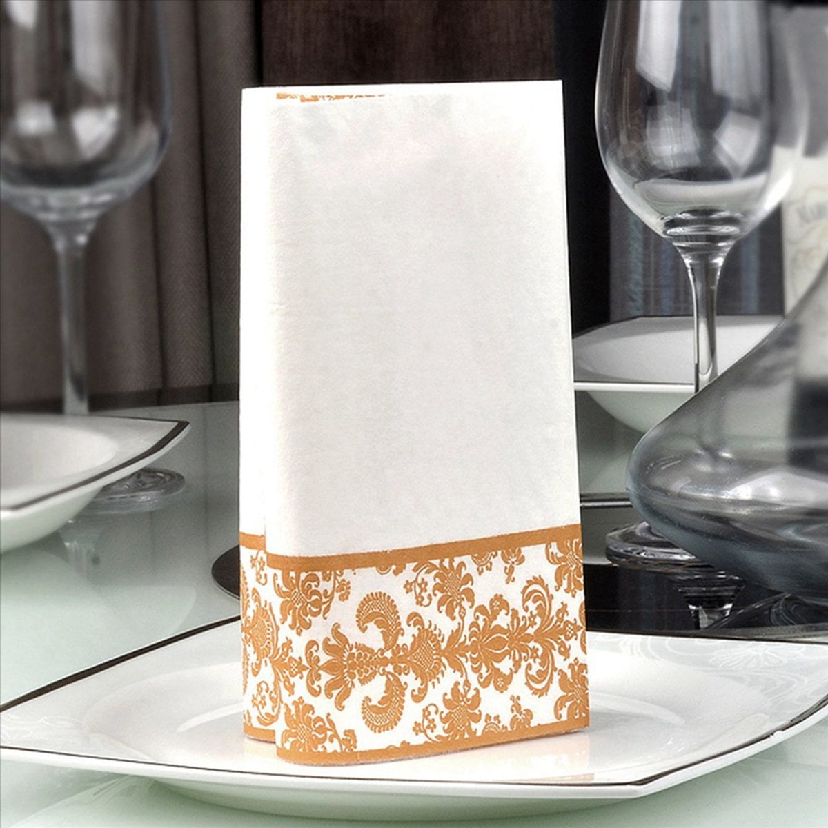 2X 100Pcs Gold Printing Disposable Napkin Tissue Paper Printed Napkins for Restaurant And Hotel (Golden + White)