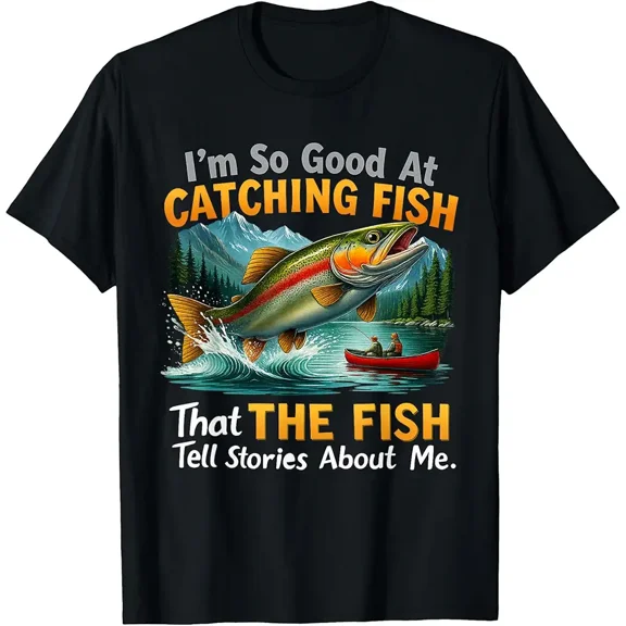 Funny Fisherman Rainbow Trout Jumping Graphic for Men Casual Short Sleeve T-Shirt