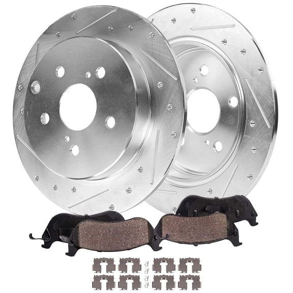 Detroit Axle - Rear Brake Kit for 2018-2024 Toyota Camry Drilled and Slotted Brake Rotors Ceramic Brake Pads 2019 2020 2021 2022 2023: 11.06" Rotor