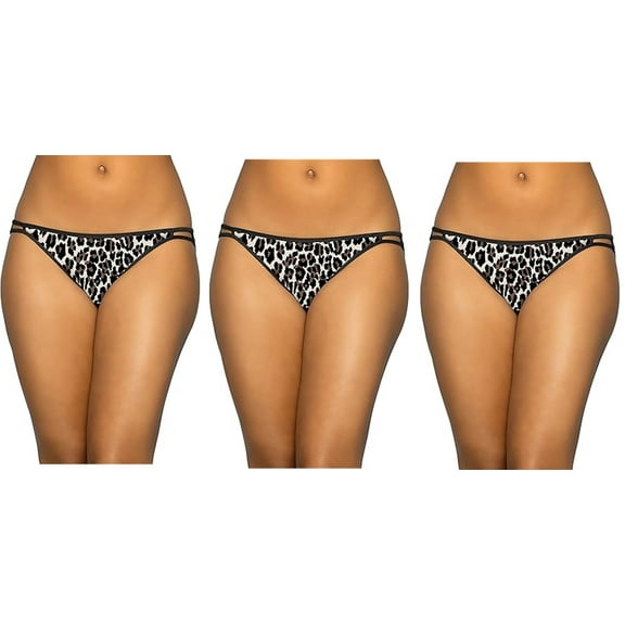 3 Pairs Vanity Fair Womens Illumination String Bikini, Malibu Leopard, Style-18108, Size 6/Medium