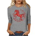 thumbnail image 3 of TaTaai Ladies 2026 New Year Festival Print 3/4 Sleeve Round Neck Blouse Casual Top Holiday Celebration Party Attire Gift, 3 of 5