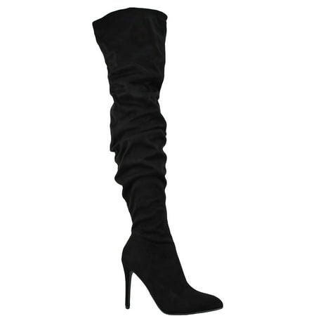 - KARAT Stiletto Heels Women Boots Over The Knee Thigh High Slouchy Delicious Suede Black