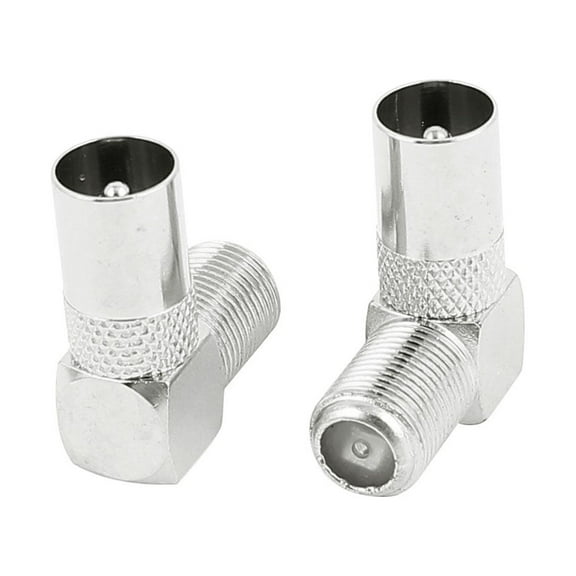 2 Pcs F-Type Female to PAL Male TV Coax Right Angle Connector Adapter Connectors