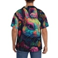 thumbnail image 3 of Fotbe Colorful Patterned Rabbit Camisa Estampada de Manga Corta para Hombre, Casual de Verano, Estilo Playero, Sin Arrugas-Small, 3 of 5