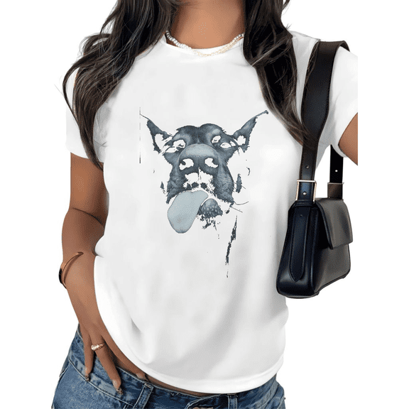 UNISHE Women's Cute Dog Face Graphic Tee Funny Pet Portrait Short Sleeve T-Shirt