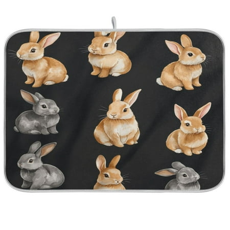 

Cute Bunny Pet RabbitKitchen Drying Mat Heat Resistant Drainage with Non-Slip Rubber Backing Hides Stains Super Absorbent Easy to Clean 18×24in
