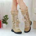 thumbnail image 3 of Mepaouo Mid Calf Boots for Women Winter Lace up Pompoms Platform Snow Boot Fleece Lined Knee High Boots, 3 of 6