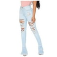 thumbnail image 2 of Puntoco Moda Mujer Botón sólido Cintura alta Bolsillo Jeans Pantalones Agujero Pantalones de mezclilla Puntoco Puntoco-1320, 2 of 5