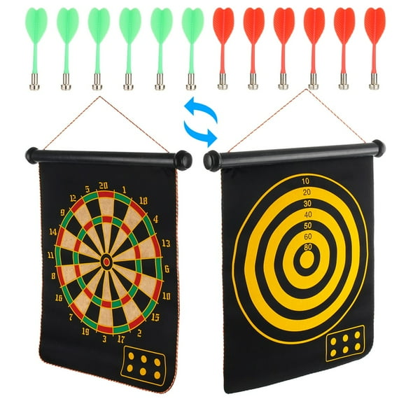 Magnetic Dart Board, Hanging Reversible Dartboard and Bullseye Game with 12 Magnetic Darts & 2 Gameplay - Indoor & Outdoor Dart Games for Kids