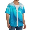 thumbnail image 2 of PAYOHTO Big Blue Ocean Waves Mens Hawaiian Casual Short-sleeved Shirt Tropical Summer Beach Button Down Shirts, 2 of 7