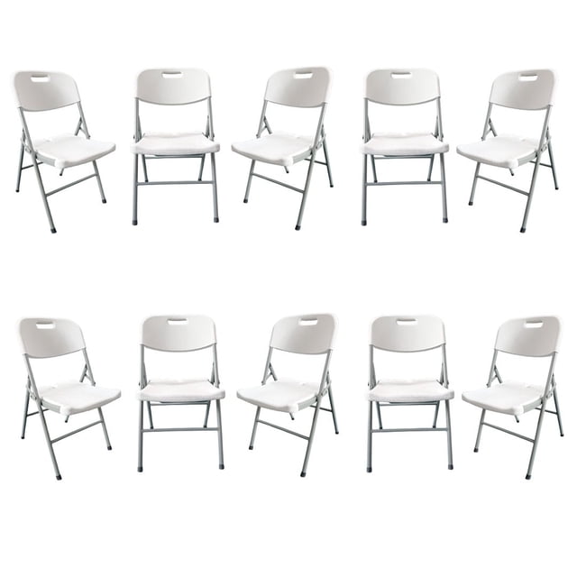 Set 10 Sillas Plegables Reforzadas 120kg Acero Polietileno Comedor Hogar Eventos Color Blanca.