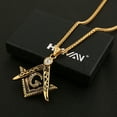 thumbnail image 6 of HZMAN Mens Cubic Zirconia Freemason Symbol Masonic Stainless Steel Pendant Necklace 22+2 inch Chain (Gold), 6 of 8