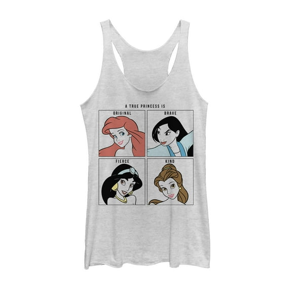 Women's Disney Princesses True Qualities  Racerback Tank Top White Heather X Large
