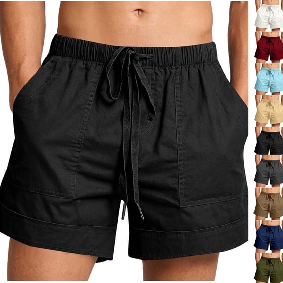 Gamivast Shorts for Men Casual Relaxed Fit Patch Pockets Cotton Shorts Drawstring Elastic Waist Summer Shorts Lightweight Solid Beach Vacation Daily Wear
