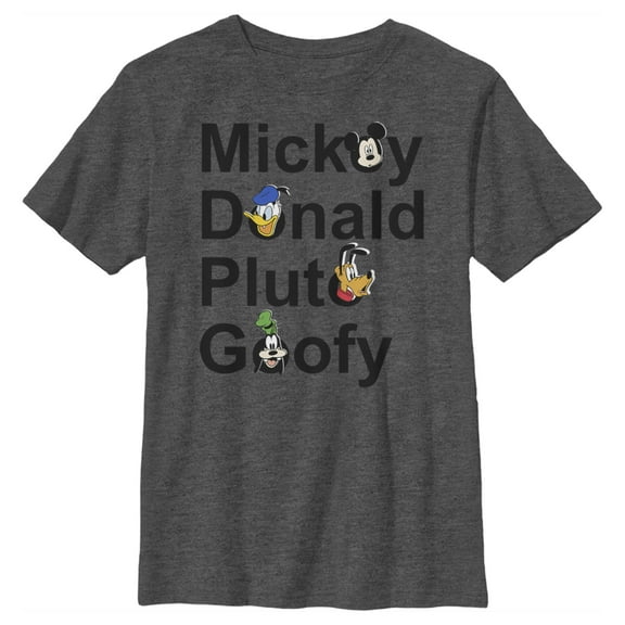Boy's Mickey & Friends Mickey Donald Pluto Goofy  Graphic Tee Charcoal Heather Medium