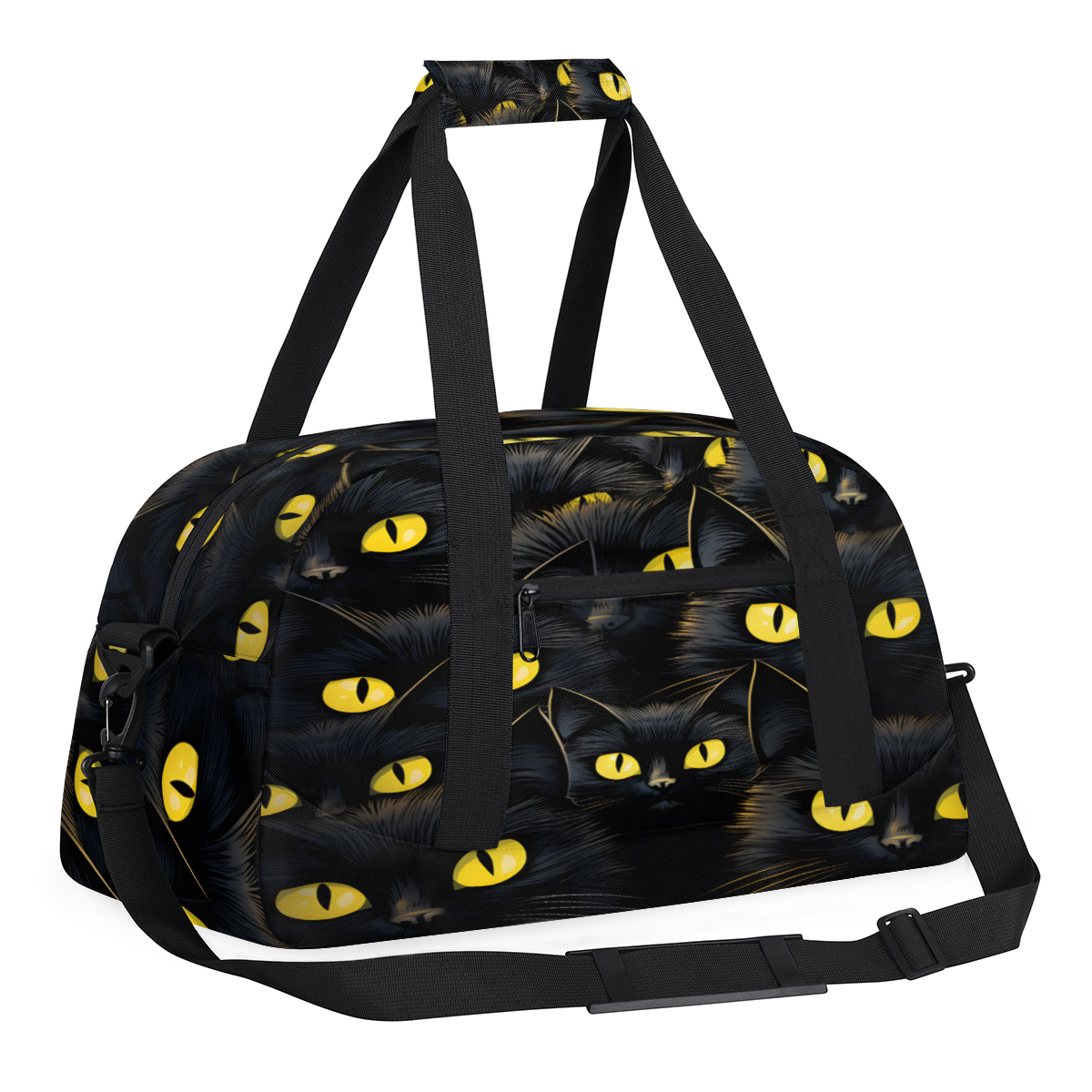 Herdesigns Funny Sports Duffle Bag for Women & Men, Black Cat Gym Bag Dance Bag Overnight Bag Carry On Weekender Travel Bag