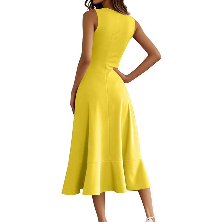 UoCefik Women's Cocktail Party Formal Wedding Guest Church Dresses, Modest  Graduation Prom Evening Dress Yellow L - Walmart.com