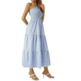thumbnail image 6 of Aunavey Women Summer One-Shoulder Sleeveless Smocked Dress Flowy Tiered Beach Swing Long Dress, 6 of 8