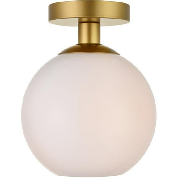Baxter 1 Light Flush Mount Ceiling Light with Frosted White Glass, Brass