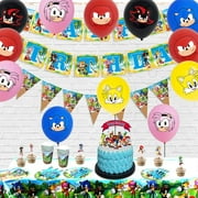 Sonic Party Supplies for Kids’ Birthday, Sonic Party Decorations Included Banner Tableware Cutlery Table cloth - 20 Guests