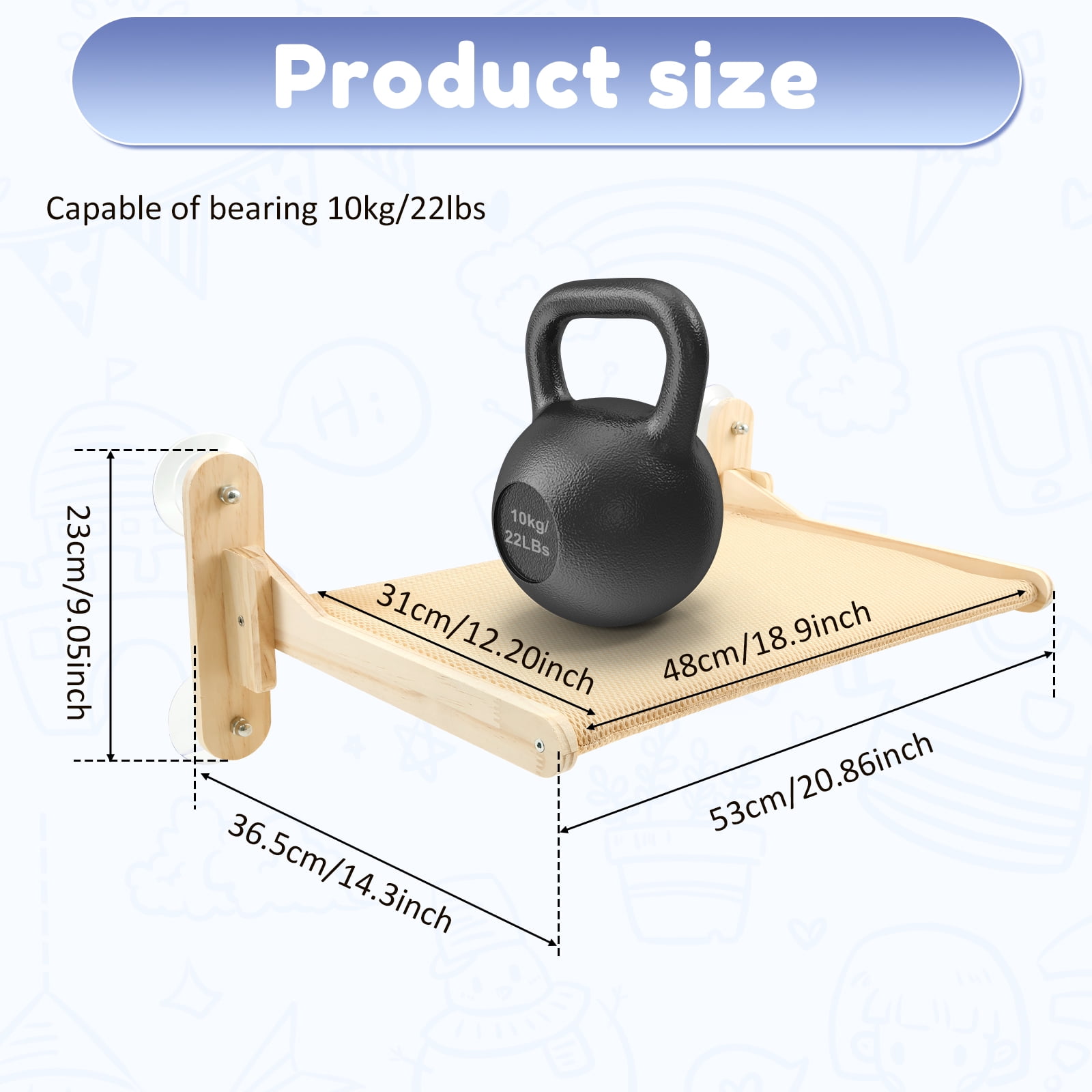 Suction Cup Folding Cat Window Perch No Drilling Wood Frame Cat Window Hammock for Indoor Living Room Bedroom