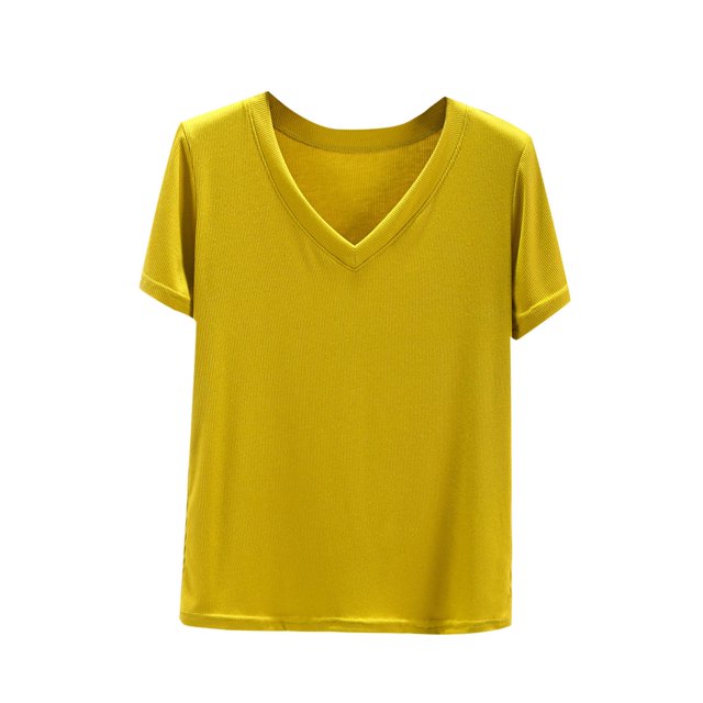 XMMSWDLA Womens Tops Casual Short Sleeve V Neck T Shirts Yellow Sexy Tops for Women