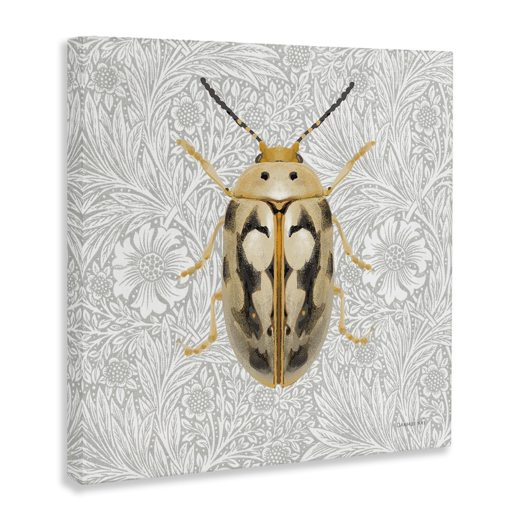 Stupell Industries Vintage Beetle Floral Pattern Animals & Insects Painting Gallery Wrapped Canvas Art Print Wall Art, 36 x 36