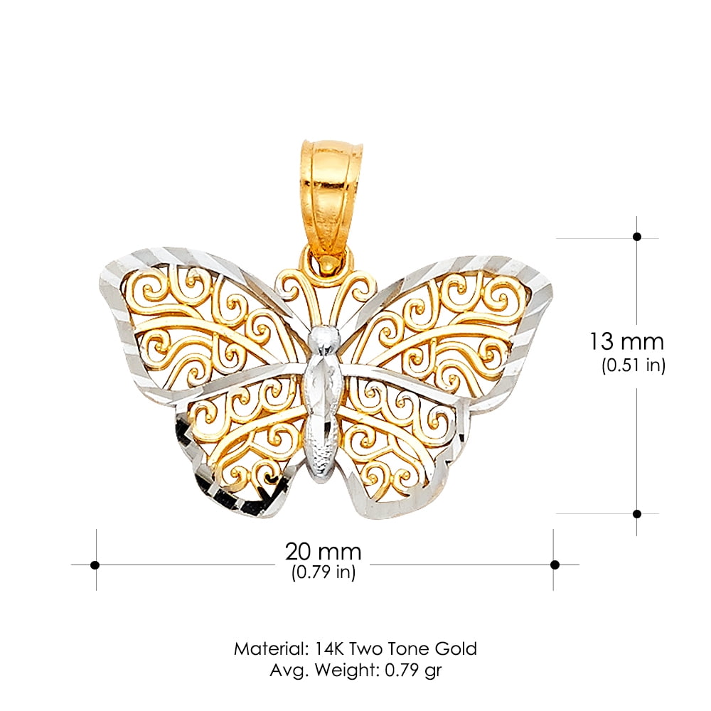 Ioka-14K Two Tone Gold Fancy Monarch Butterfly Charm Pendant For Necklace or Chain