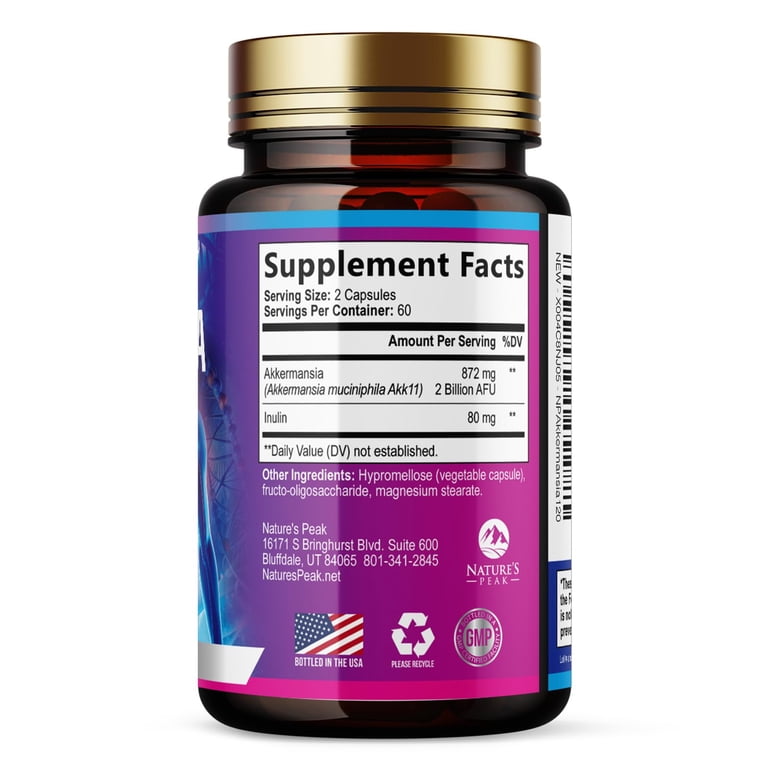 peak glp-1 supplement Akkermansia Gut Health Supplement - Premium Akkermansia Probiotic With  Prebiotic Fiber - Akkermansia Muciniphila 2 Billion AFU Per Serving