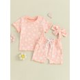 thumbnail image 2 of Suealasg Kids Toddler Girl 3Pcs Summer Outfits Flower Print Short Sleeve T-shirt Elastic Waist Shorts with Hairband 6M 1T 2T 3T Baby Girl Clothes, 2 of 9