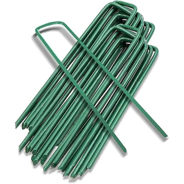 Estacas de jardín Carpa de fijación Estacas para el suelo Grapas de jardinería para fijar lona Acolchado Valla Barrera Contador Red Camping Césped artificial, 20 piezas, Verde, 15 cm