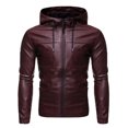 thumbnail image 2 of Miluxas Men's Solid PU Leather Jacket Long Sleeve Hooded Zipper Waterproof Windproof Hooded Coat Wine, 2 of 9