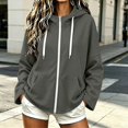 thumbnail image 2 of DJDLJWCJ Women's Full Zip Hoodies Loose Fit Long Sleeve Hoodie Sweatshirts Solid Color Lightweight Hooded Jacket Gray Size M, 2 of 7