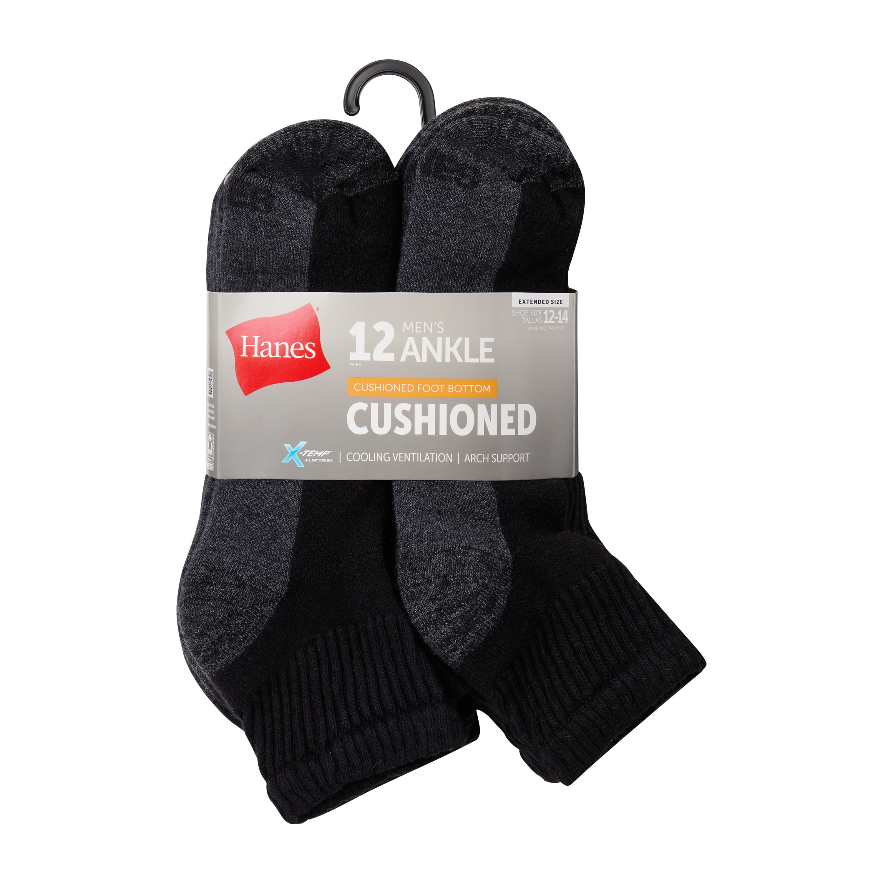 Hanes Men's Ankle Socks Pack - 12-Pack - X-Temp Cushioned - Regular & Extended Sizes Available