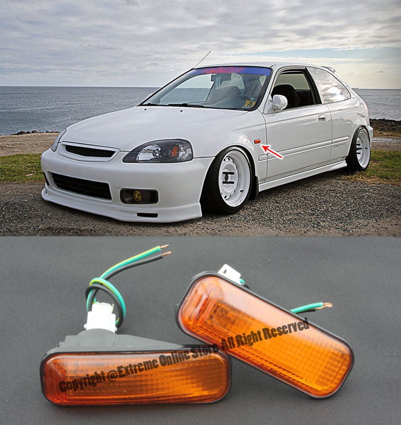 Front Direction Compatible with Honda Prelude 1992 1993 1994 1995 1996 1997 RS-483 1 Pair Front Bumper Turn Signal Light Lens Chrome