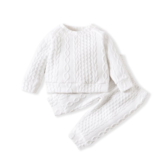 PatPat 2pcs Unisex Baby Boy Girl Cotton Crewneck Top and Pants Winter Outfit Set,Toddler Long Sleeve Imitation Knitting Sweater Blouse Pullover Sweatshirt Elastic Pants Warm Clothes Set,0-3T
