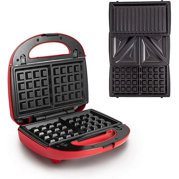 Jinsinto Waffle Maker - Croque Monsieur 3 in 1 Device - Multifunction Waffle Maker - 3 in 1 Detachable Plates with Cool Touch Handle, Non-Slip Feet and 2 Control Lights