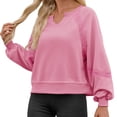 thumbnail image 3 of Womens Long Sleeved Oversized Sweatshirt Casual V Neck Lace Lantern Cropped Loose Fit Fall Pullover Tops, 3 of 5