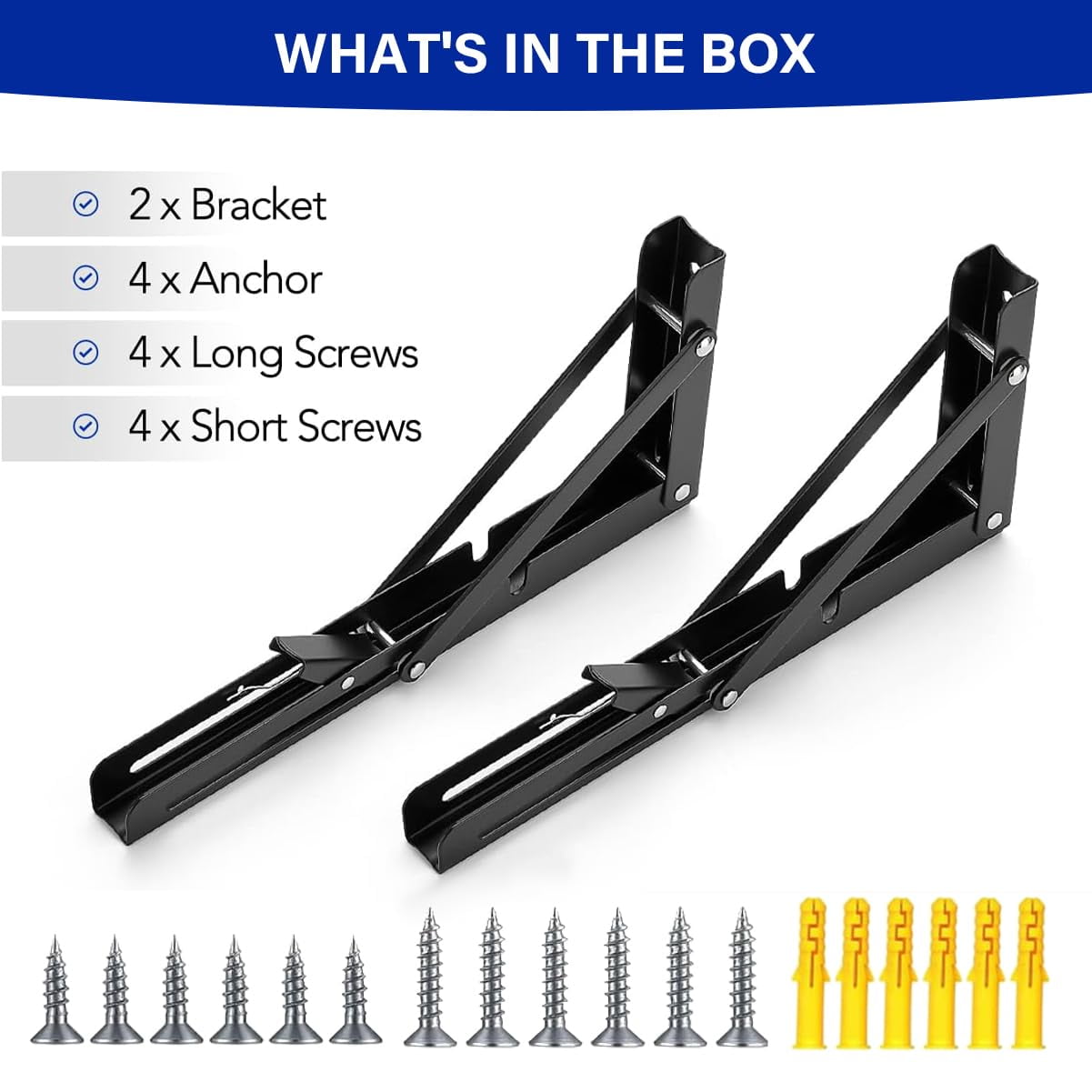 Folding Shelf Brackets, 2 Pcs Matte Black Collapsible Stainless Steel Heavy Duty Brackets for Table Bench, Space Saving DIY Bracket with Screws, Max Load 330 lb (Black, 12 in)