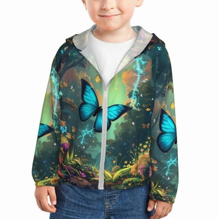 

Gaeub Enchanted Forest Butterfly A Print Athletic Sun Protection Hoodie for Kids Long Sleeve Outdoor UV Shirt Running Fishing Top for Boys Girls-4 Years