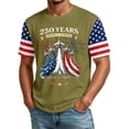 thumbnail image 3 of Men's US 250th Anniversary T-Shirt with Jet Smoke Flag and America Strong Text Featuring Star Spangled Sleeves Army Green L, 3 of 6