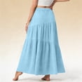 thumbnail image 4 of Women's Boho Maxi Skirt with Pockets - Elastic High Waist Flowy Tiered A-Line Long Skirts for Summer Vacation Light Blue A XL, 4 of 6