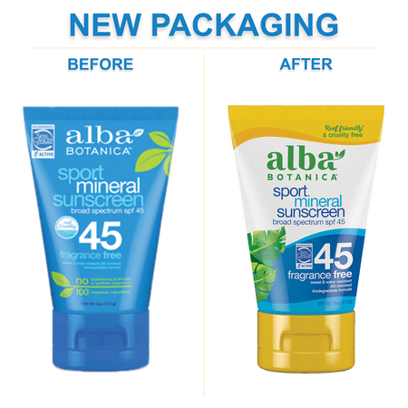Alba Botanica Sport Mineral Sunscreen Lotion SPF 45, Fragrance Free, 4 oz.