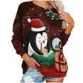 thumbnail image 2 of Chandail en Molleton de Noël pour Femmes 2023 Hauts Imprimé de Noël Col Rond Chandail Blouse Ample Chandail en Molleton Sans Capuche en Liquidation, 2 of 7