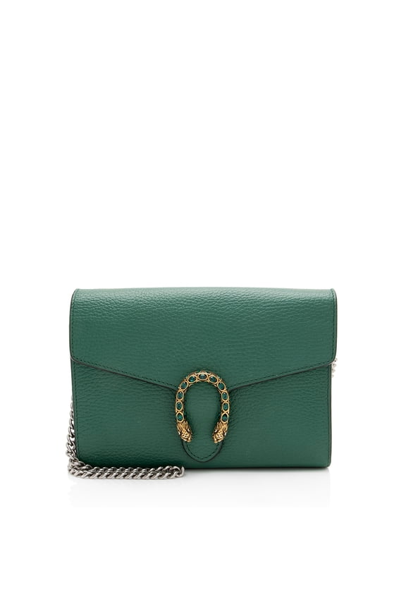 Pre-Owned Gucci Leather Crystal Dionysus Chain Wallet