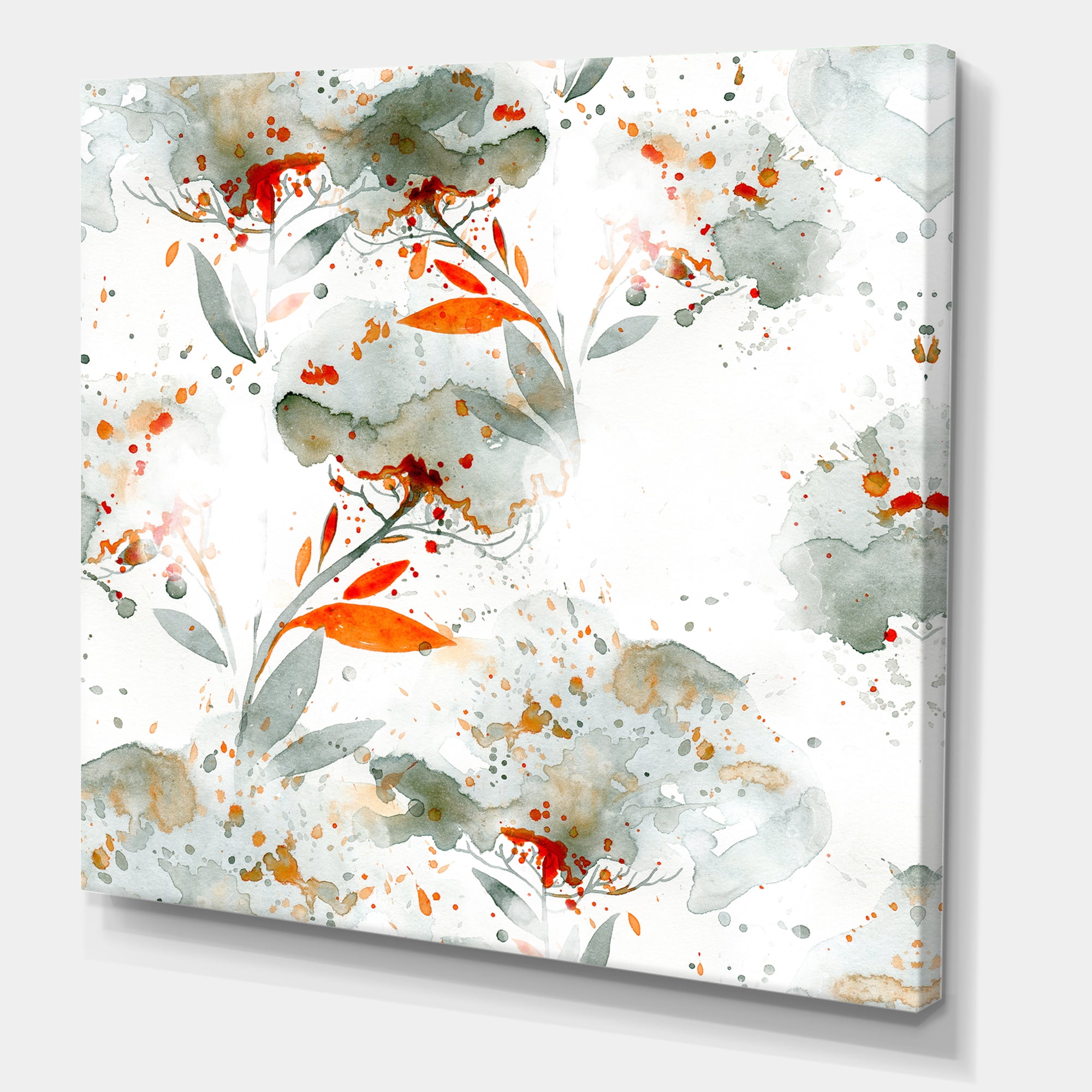 Designart ' Orange and Green Wildflowers I ' Modern Canvas Wall Art Print