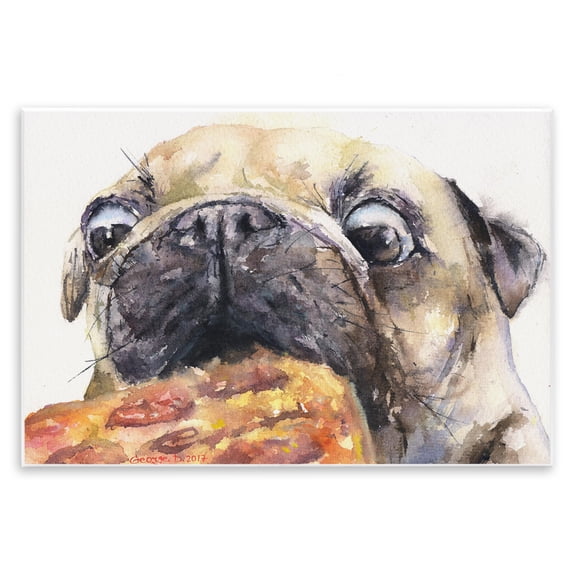 Stupell Industries Traditional Pug And Pizza Funny Dog Pet Animal Watercolor Wall Plaque Art, 15 x 10, by George Dyachenko