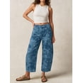 thumbnail image 2 of sicmoss Women's Blue Cotton Printed Mid Rise Baggy Barrel Jeans Wide Leg Y2K Patchwork with Pockets, 2 of 7